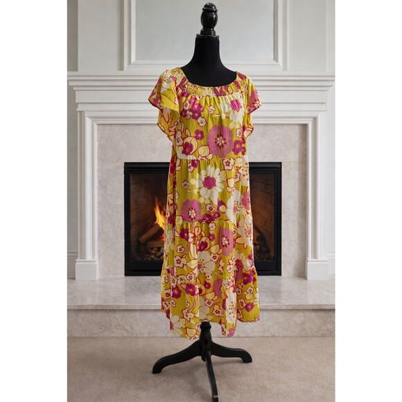 easel Dresses & Skirts - Easel Dress Womens Medium Tiered Floral Print Midi Length Boho Cottagecore